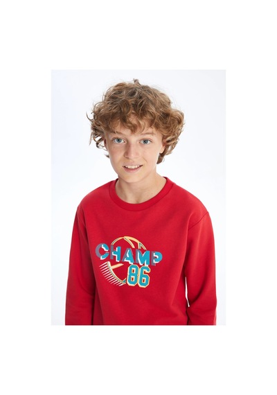 LC Waikiki Lcw Kids Kırmızı Bisiklet Yaka Erkek Çocuk Sweatshirt Canlı Kırmızı