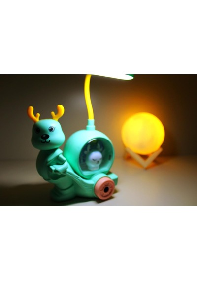 Işık Kasabası 150 Geyik Tepe Lambalı Masa - Gece Lambası Ve 3d Led Küre Mavi 26 Cm