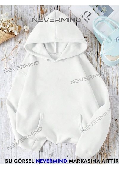 Nevermind Unisex Carpet Regional Baskılı Oversize Baskılı Kapşonlu Sweatshi Beyaz