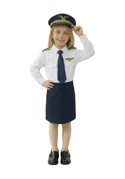 Uzun Kol Gömlekli Apoletli Kız Pilot Kostümü