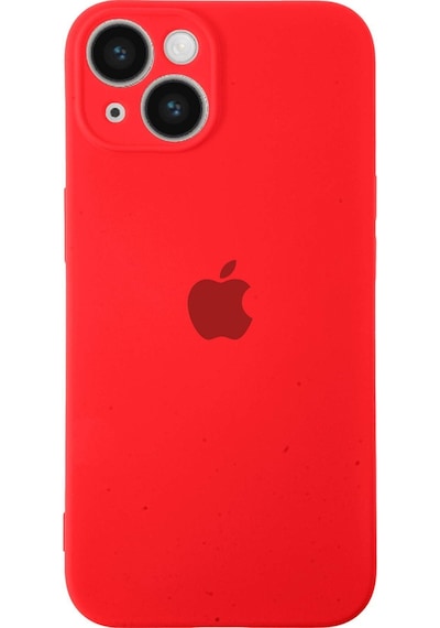 Apple Uyumlu iPhone 14 Kılıf Logolu Kamera Korumalı Altı Kapalı İçi Kadife Lansman Kapak - Kırmızı