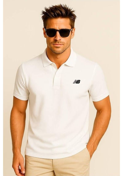 New Balance Beyaz Classic Basic Logo Polo Yaka Pike Tişört Mnt3415-wt Beyaz