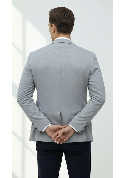 Plus Scorpion Erkek Esnek Kumaş Slim Fit Blazer Ceket Günlük & Ofis Şıklığı Açık Gri
