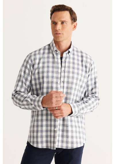 AC&Co / Altınyıldız Classics Erkek Ekru Lacı Comfort Fit Rahat Kesim Düğmeli Yaka Flanel Oduncu Gömlek Ekru - Lacivert AC&Co / Altınyıldız Classics Erkek Ekru Lacı Comfort Fit Rahat Kesim Düğmeli Yaka Flanel Oduncu Gömlek Ekru - Lacivert