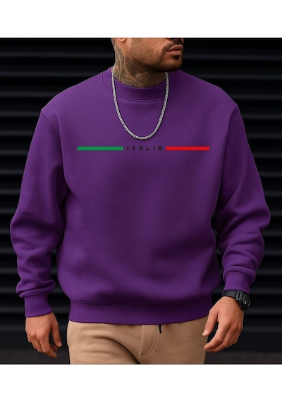 Benroma Italıa Baskılı Unisex Sweatshırt Mor