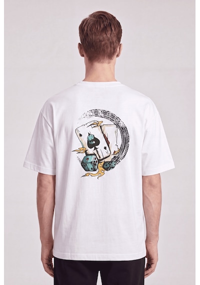 Black Nova Oversize Baskılı Unisex %100 Pamuk T-shirt Lucky Gambler Beyaz