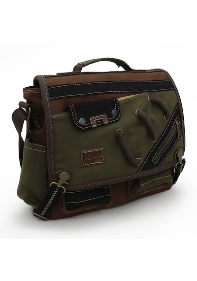 Cappadocia Vintage 4017 Haki Kahve 14" Laptop Pamuk Gabardin Postacı Okul Çantası Unisex Kilitli Çok Cepli Omuz Askılı Haki - Kahverengi