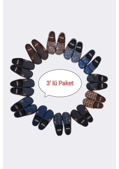 3'lü Paket Gz Kışlık Gondol Ev Terliği Çeyiz Bohça Seti Açık Kahve