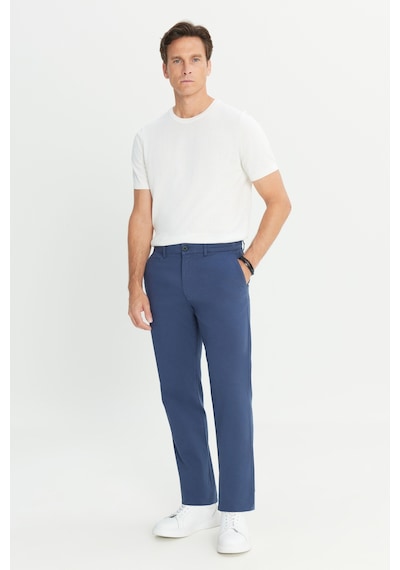 AC&Co / Altınyıldız Classics Erkek Indıgo Pamuklu Comfort Fit Rahat Kesim Yan Cepli Armürlü Esnek Pantolon İndigo