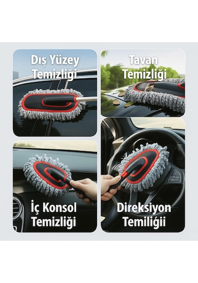 Coofbe 2 Adet Set Profesyonel Püsküllü Mikrofiber Araç Yıkama Fırçası Toz Alma Fırçası Araç Paspası 1 Adet