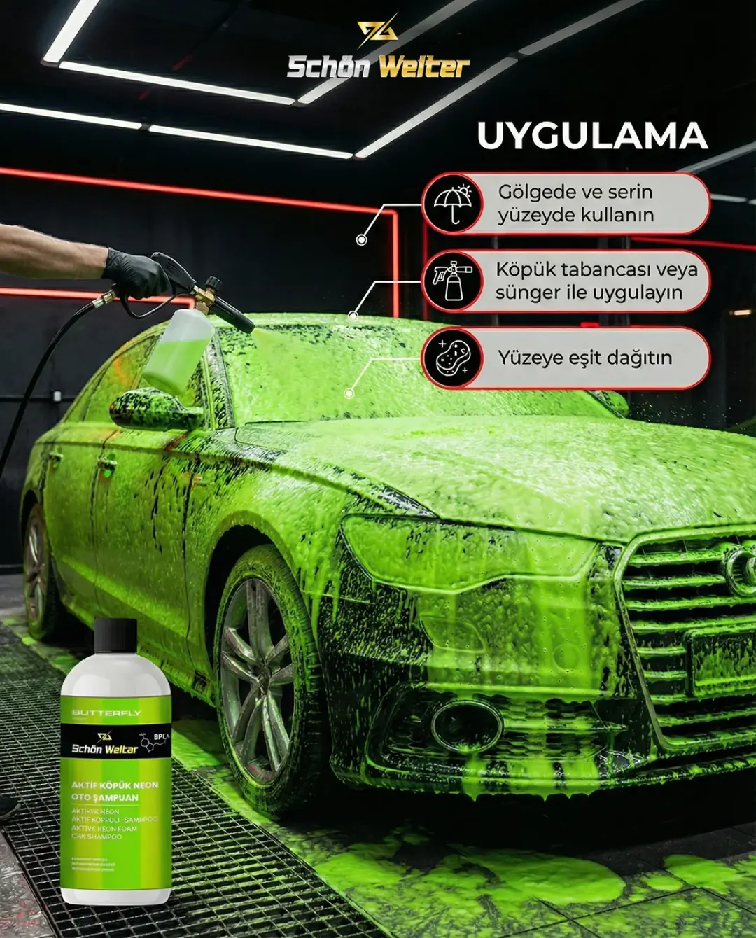 Araç Oto Aktif Köpük Neon Oto Şampuan 500ml