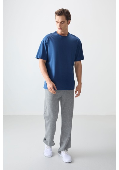 Oversize Fit Basic 3lü Paket Lacivert-açık Mavi-parlament Erkek T-shirt - 88353 Lacivert - Açık Lacivert - Beyaz