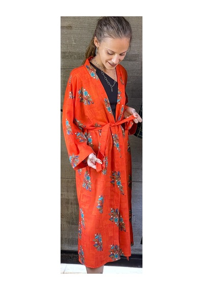 Lila Mare İthal Hint Kumaşlı Handmade Özel Tasarım Kimono Renkli Renkli