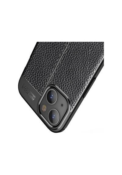 Apple Uyumlu iPhone 13 Deri Desenli Silikon Kılıf - Ultra Darbe Emici Kamera Korumalı Kapak Siyah