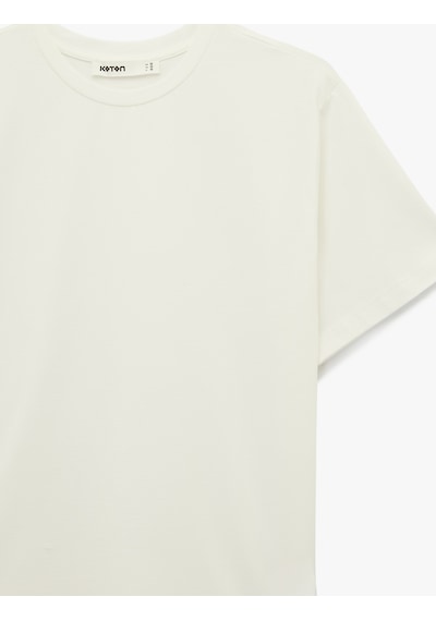 Koton Pamuklu Kısa Kollu Bisiklet Yaka Oversize Basic Tişört Ekru 6sak50170ek Ekru