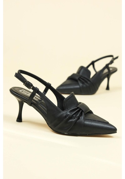 Birikon Büzgü Fiyonklu Stiletto Siyah-siyah Siyah
