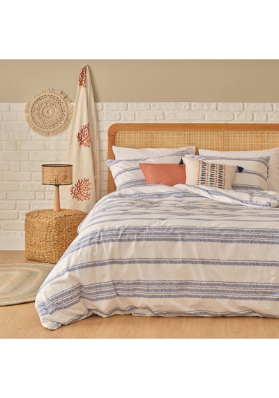 %100 Pamuk Saten Marine King Size Nevresim Seti Mavi 240x220 Cm Beyaz - Mavi
