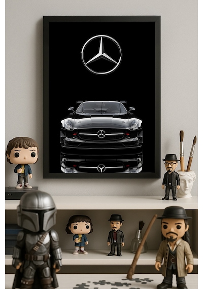 Mercedes Benz Sls Siyah Ahşap Çerçeveli Poster, Dekoratif Araba Duvar Tablosu