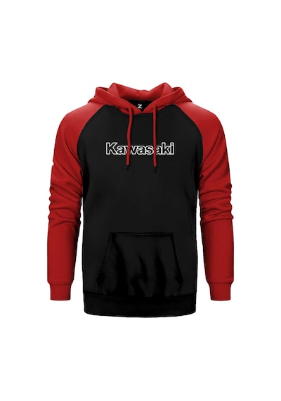 Kawaski Text Kırmızı Renk Reglan Kol Kapşonlu Sweatshirt Kırmızı