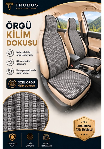 Ford Ranger 2012-2018 Üniversal Örme Ön 2 Parça Minder Terletmez Kaymaz Taban Gri