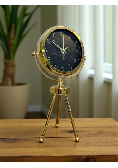 Gold &amp Black Uyumlu Şık Üç Ayaklı Metal Masa Saati Siyah