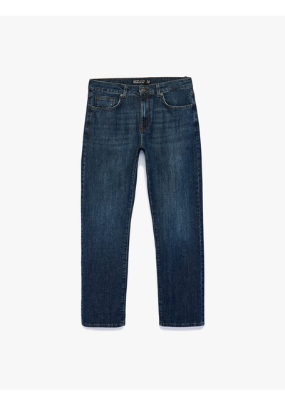 Koton Pamuklu Normal Bel Cepli Straight Fit Jean Pantolon - Mark Jean Koyu İndigo 7wam40147nd