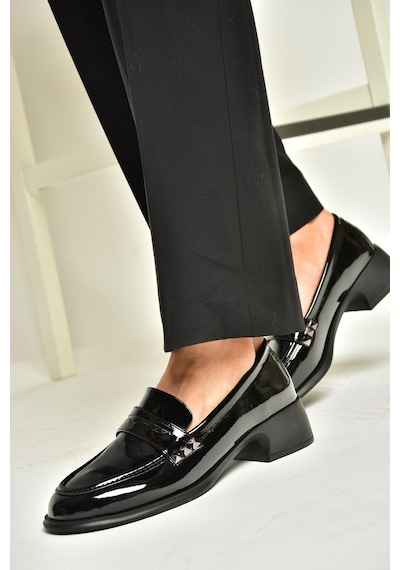 Fox Shoes T820100308 Siyah Rugan Günlük Loofer Kadın Ayakkabı Siyah