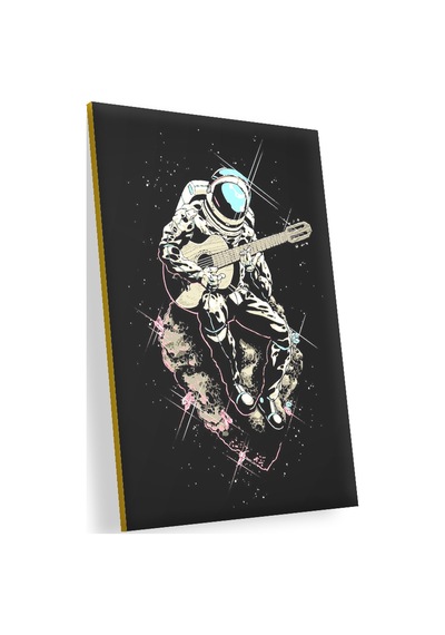Cakasepetim Göktaşı Üstünde Gitar Çalaın Astronot Görseli Ahşap Mdf Tablo
