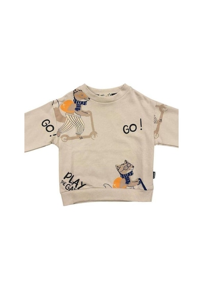 Zekids Erkek Çocuk Go Yazılı Sweatshirt-14665 Taş