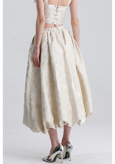 L'aura Corset Luna Brokar Balon Midi Etek Krem