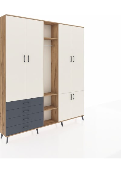 Arges Dolap 14 Raflı 4 Çekmeceli Tek Askılı 220x30x243 Çam-aytaşı/antrasit Aytası/antrasıt