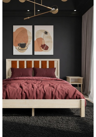 Ori On Kiremit Rengi Puf Başlıklı Masif Ahşap Vernik 90x200