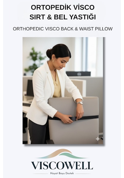 Visco Ortopedik Bel Destek Yastığı, Ofis, Araba, Sandalye, Koltuk, Sırt Yastığı Minderi Pembe