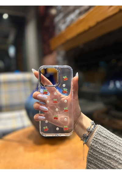 İphone 15 Pro Uyumlu Kiraz Darbeye Karşı Dayanıklı Kılıf Plastıc Cover Kırmızı