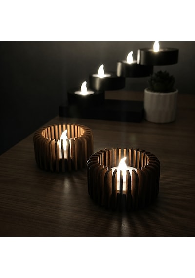 3d Baskı Modern Çizgili Mumluk - Tealight Mumluk 1 Adet -kahverengi Renkli