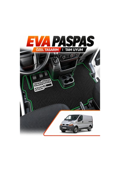 Renault Trafic Panelvan 2004-2010 Uyumlu Eva Paspas Metal Topukluklu Ön Kabin Siyah-yeşil