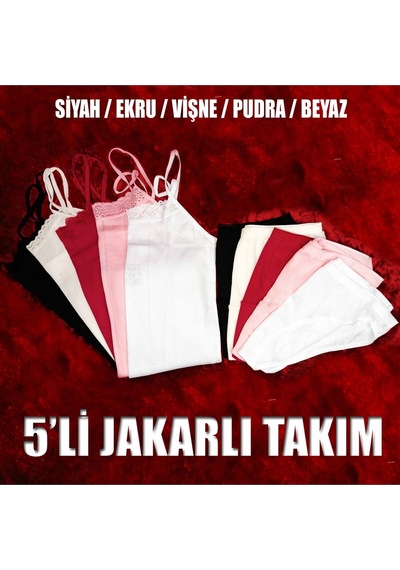Tutku Kaliteli %100 Pamuklu 5'li Jakarlı Kadın İç Çamaşır Takımı Çok Renkli