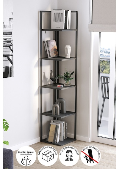 Bofigo 5 Raflı Metal Köşe Kitaplık Rafı Dekoratif Aksesuar Rafı Selanik 180 Cm Antrasit Bofigo 5 Raflı Metal Köşe Kitaplık Rafı Dekoratif Aksesuar Rafı Selanik 180 Cm Antrasit