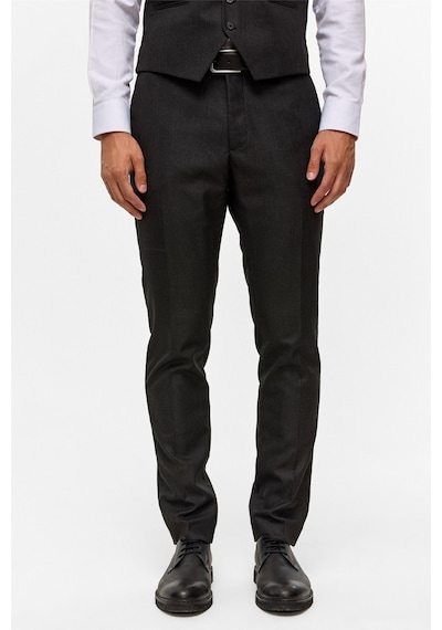 Süvari Siyah Slim Desenli Mono Yaka 6 Drop Yelekli Takım Elbise-38744 Siyah