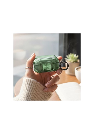 Caseonn Galaxy Buds 2 - Buds 2 Pro Kılıf Transparan Emniyet Kilitli Yeşil