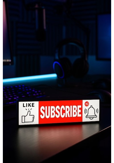 Beğen & Abone Ol / Like & Subscribe Tasarımlı Gece Lambası Dekoratif Aydınlatma Çok Renkli