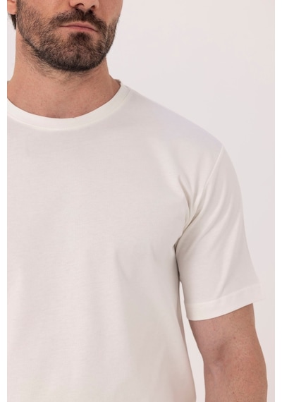 Sabri Özel Ekru %100 Pamuk Bisiklet Yaka Düz Renk Basic T-shirt
