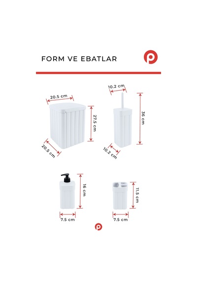 Trend Fitil Desen 4 Parça Banyo Düzenleyici - Estetik ve Dayanıklı Banyo Seti Beyaz