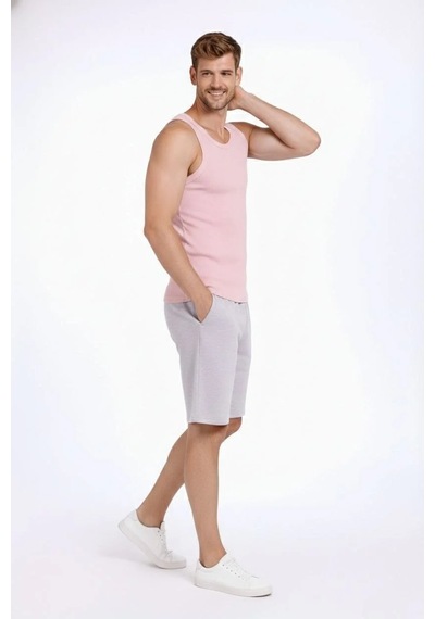 Assema Erkek Fitilli Atlet Sıfır Yaka Slim Fit Arka Baskılı Spor Atlet - Pembe Çok Renkli