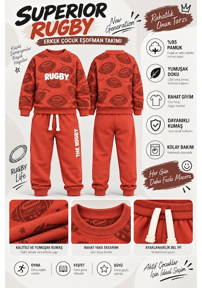 Ahengim Erkek Çocuk Rugby Topu Baskılı Pamuklu Sweatshirt Ve Pantolon Eşofman Takımı Ak119 Turuncu Ahengim Erkek Çocuk Rugby Topu Baskılı Pamuklu Sweatshirt Ve Pantolon Eşofman Takımı Ak119 Turuncu