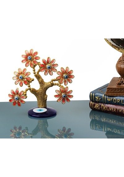Feng Shui Nazar Boncuğu Çiçeği Hayat Ağacı Servet Çakra Şans Ağacı Mavi Göz Vitrin Masa Süsü Aster 14 Cm