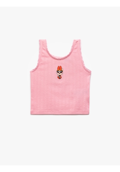 Koton Powerpuff Girls İşlemeli Lisanslı Kolsuz Bisiklet Yaka Atlet Pembe 5skg30111ak Gül