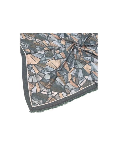Mim Eşarp Ebruli Kışlık Desenli Eşarp 95x95 Cm Koyu Yeşil - Kum