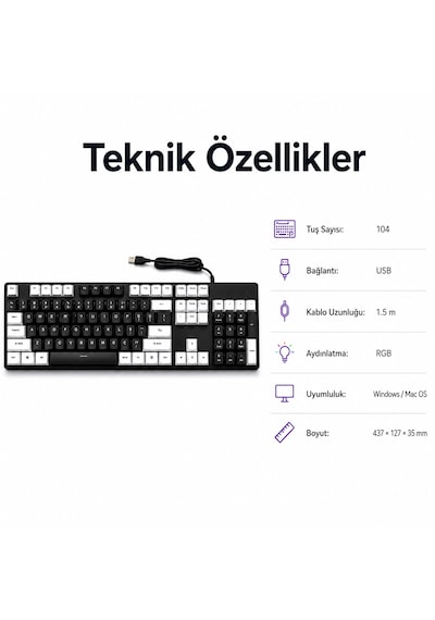 104 Tuş Rgb Aydınlatmalı Mekanik Gaming Klavye Kablolu Usb, Sayısal Tuş Takımlı Oyuncu Klavyesi