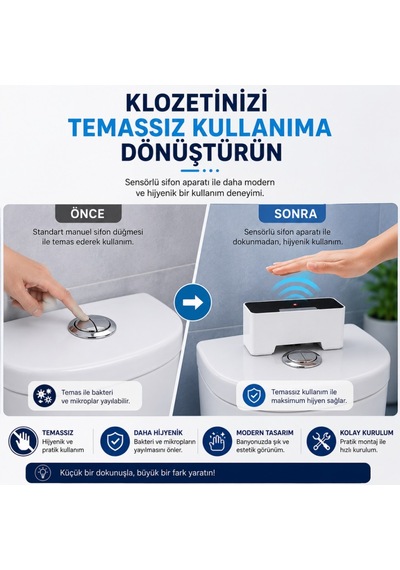 Polham Kızılötesi Sensörlü Otomatik Sifon Aparatı Temassız Kullanım, Suya Dayanıklı, 1200mah Şarjlı Beyaz